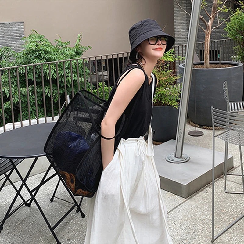 Wind Transparent Mesh Shopping Bag Large-capacity Portable Beach Bag