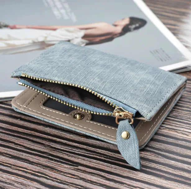Cat Embroidered Canvas Zipper Wallets Women Purse