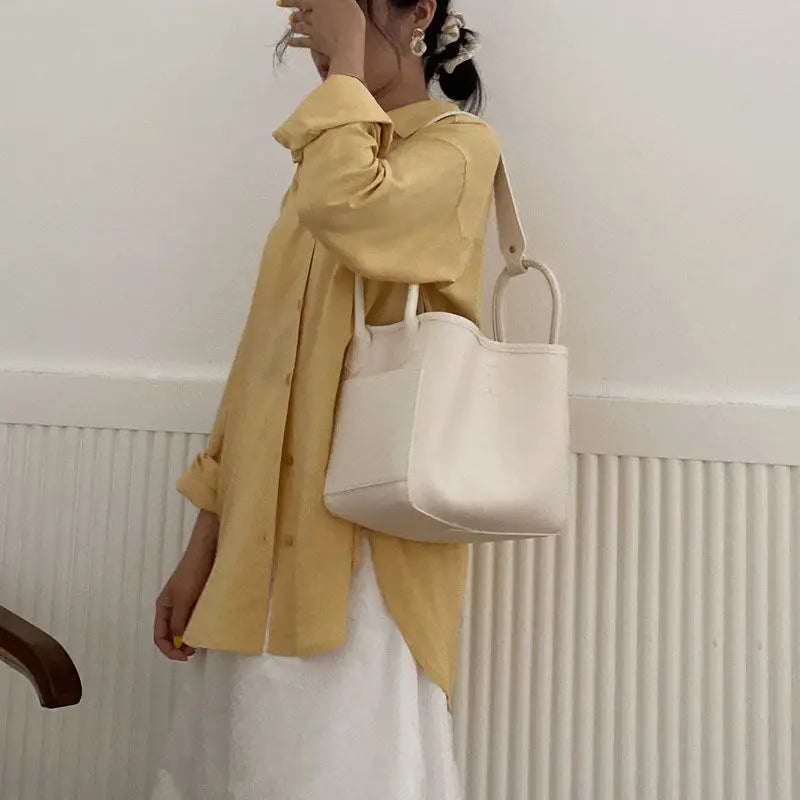 Women's Bucket Shoulder Bag Large Capacity PU Leather Handbag