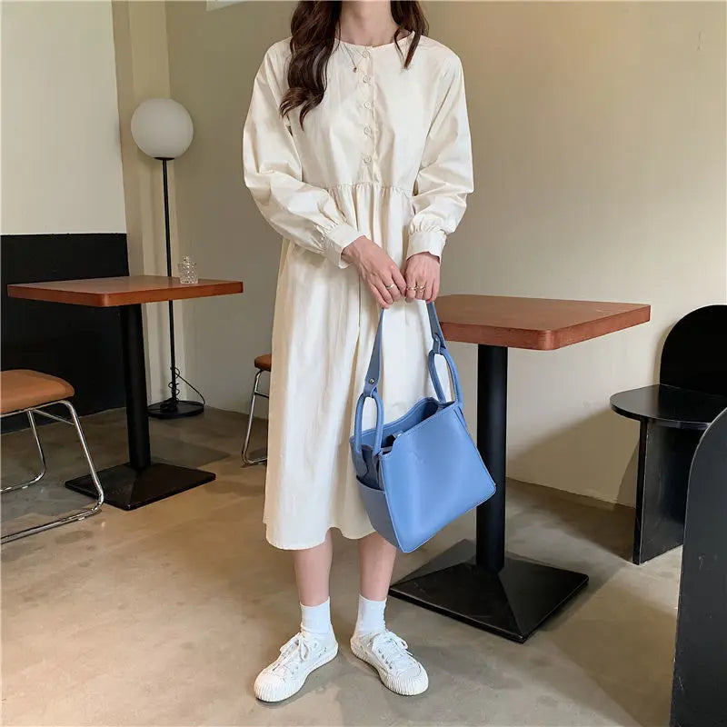 Women's Bucket Shoulder Bag Large Capacity PU Leather Handbag