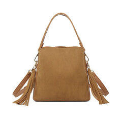 Ladies PU Bucket Bag Small Fringed Messenger Bag