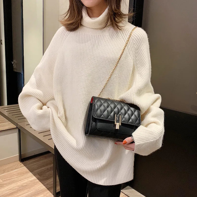 Women's PU Small Chain Shoulder Bag Solid Soft Leather Messenger Bag