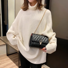 Women's PU Small Chain Shoulder Bag Solid Soft Leather Messenger Bag