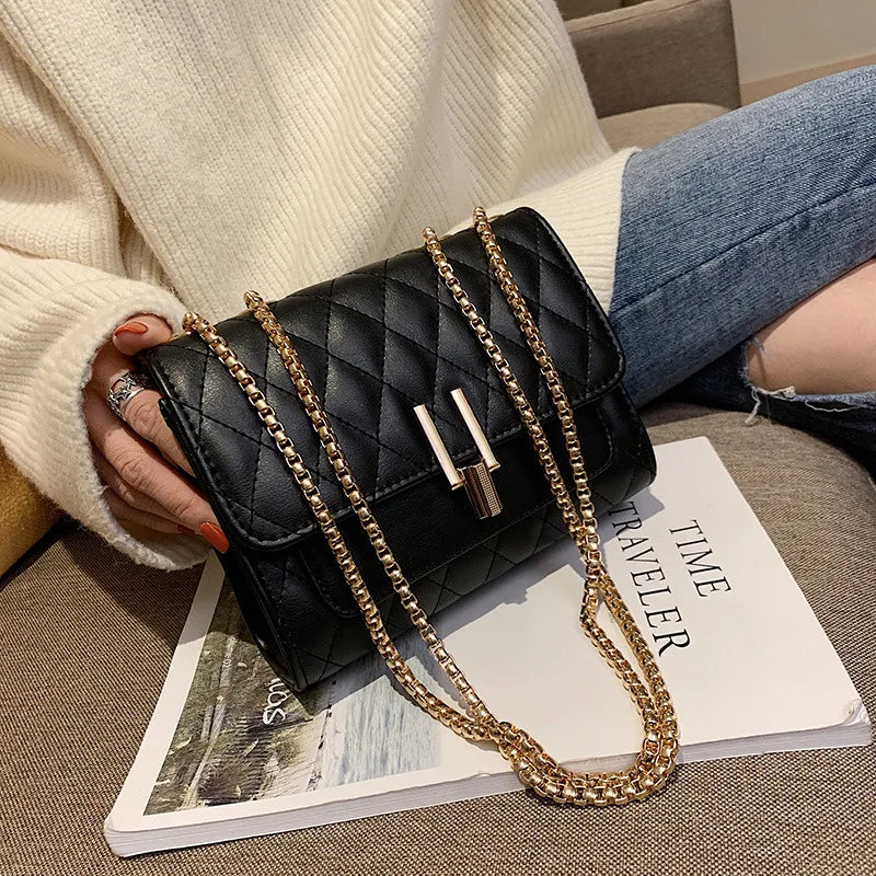 Women's PU Small Chain Shoulder Bag Solid Soft Leather Messenger Bag