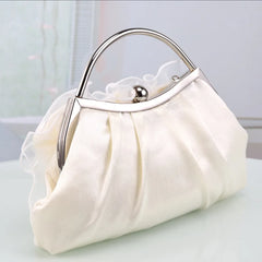 Beige Satin Mesh Flowers Bridal Clutches Wedding Evening Bag
