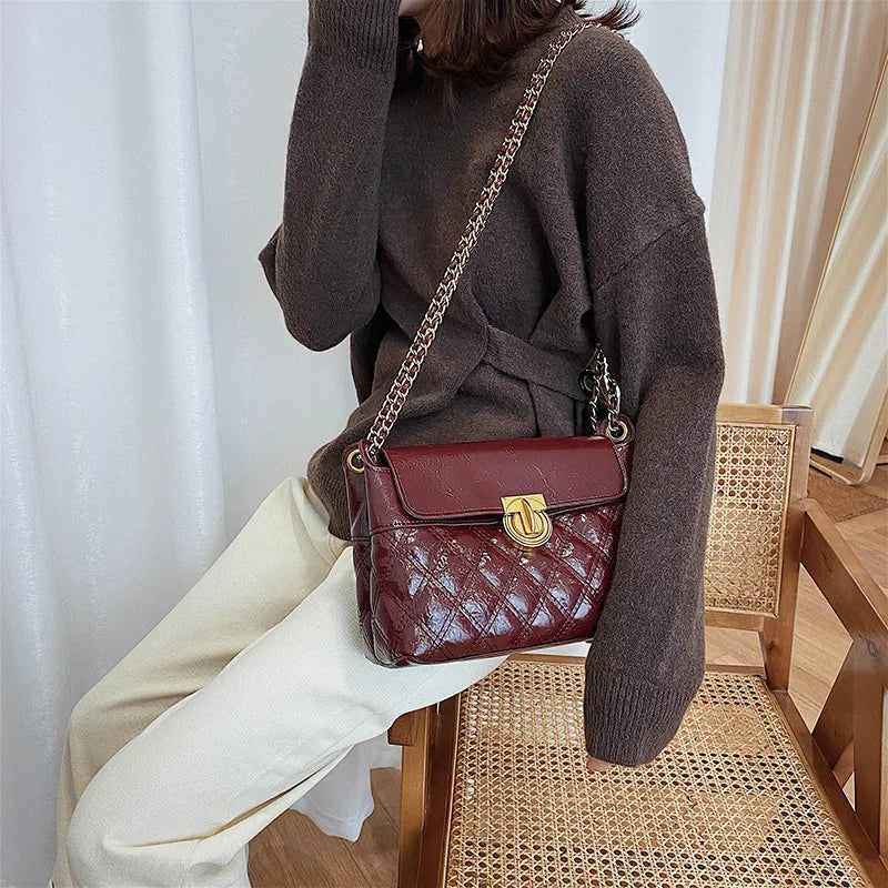 Women's PU Leather Rhombus Chain Shoulder Bag