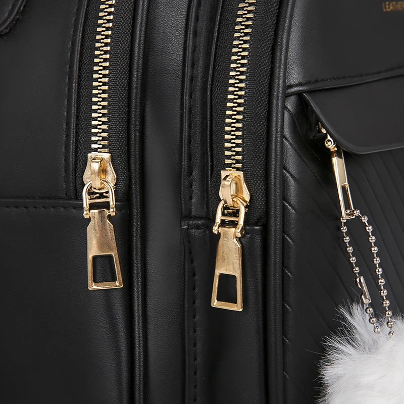 Women's Small Backpack in High Leather with Hair Ball Gift