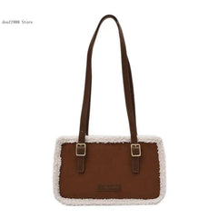 Lamb Wool Women Tote Bag Square Bags Female Causal Shoulder Messenger Bag