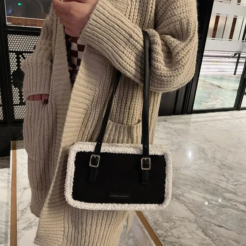 Lamb Wool Women Tote Bag Square Bags Female Causal Shoulder Messenger Bag