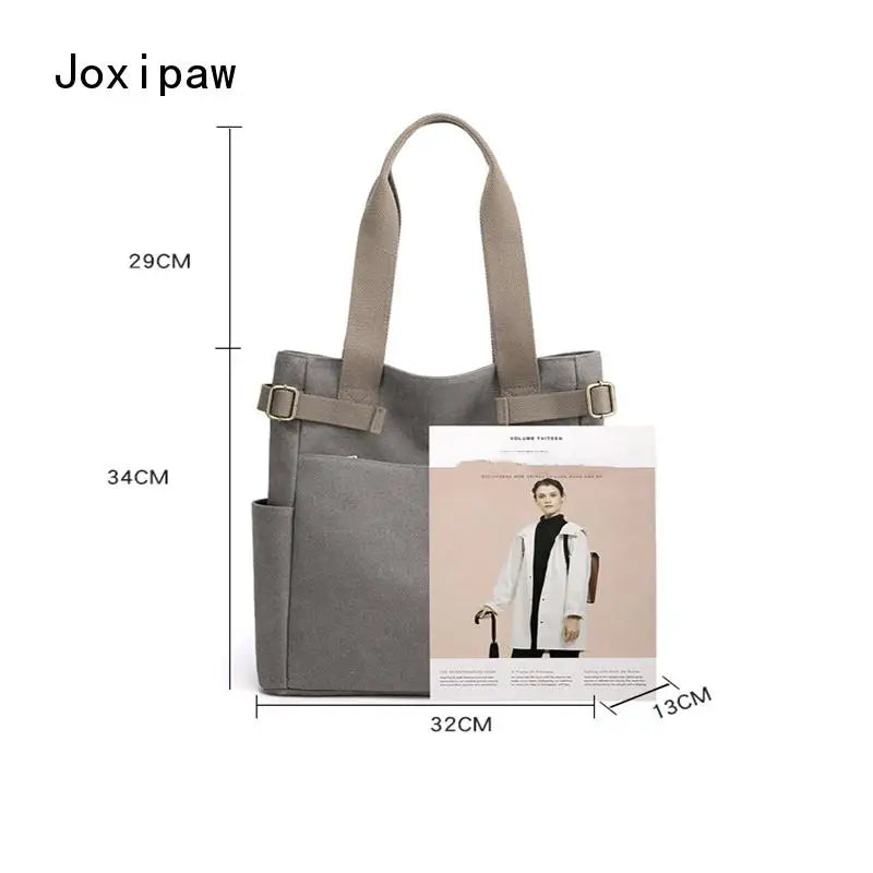 Canvas Handbag Vintage Square Shoulder Bag Tote Bag Large Capacity for Women