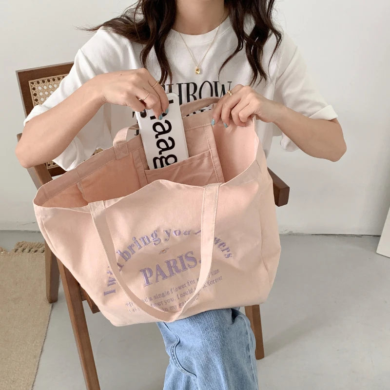 Student Shopping Bag Canvas Shoulder Bag Women's Handbag
