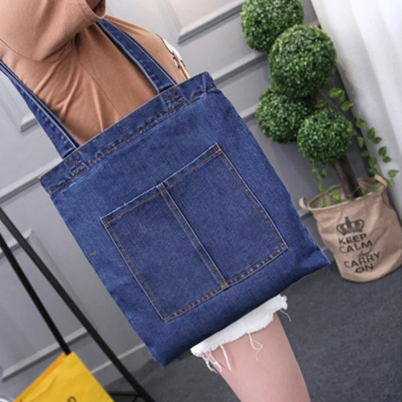 Large Capacity Women Shoulder Bags Casual Canvas Denim Handbag