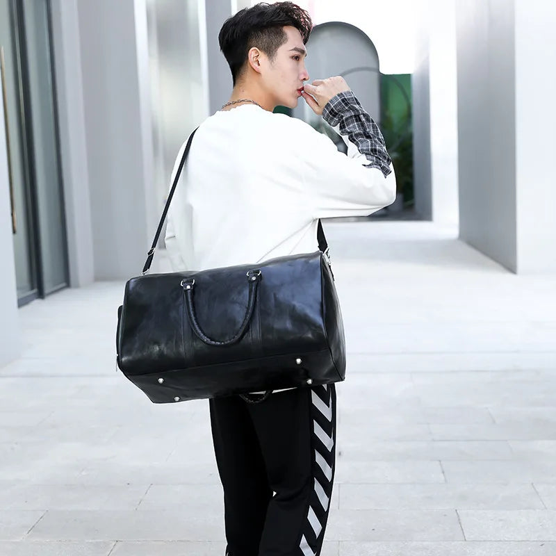 Men's Large Capacity Leather Travel Duffle Bag