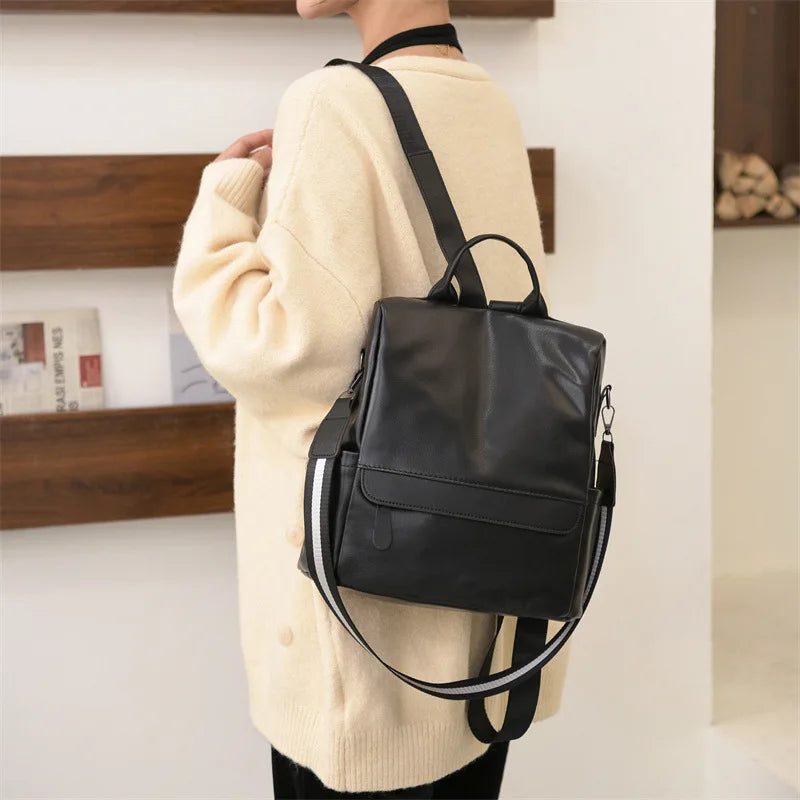 Leisure Soft Leather Women's Anti theft Backpack Large Capacity Travel Backpack