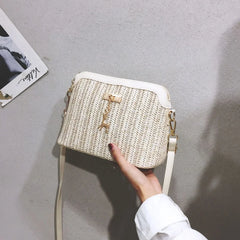 Linen Straw Shell Fawn Shoulder Diagonal Women's Bag National Style Bag