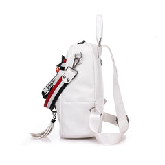 Women's Leather tassel Backpack Ribbon School Bags
