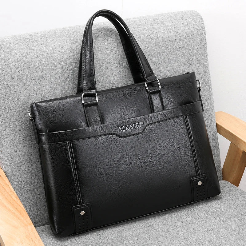 Men Briefcase 14 inch Pu leather Men's Shoulder Bag Crossbody Bags Bussi