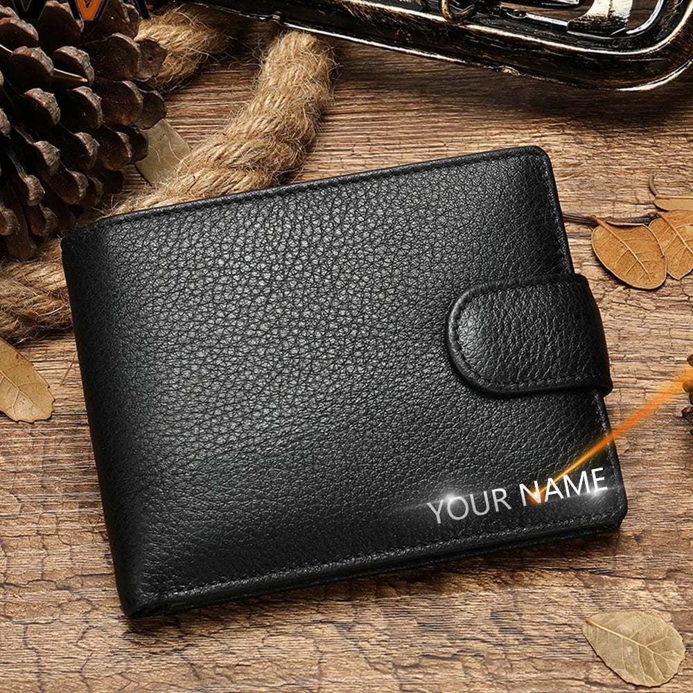 Leather Men Wallet Engraved Name Hasp Male Purses Long Vintage High Quality