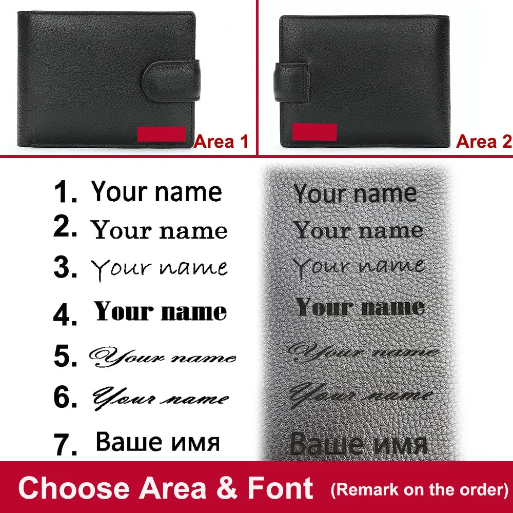 Leather Men Wallet Engraved Name Hasp Male Purses Long Vintage High Quality