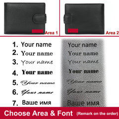 Leather Men Wallet Engraved Name Hasp Male Purses Long Vintage High Quality