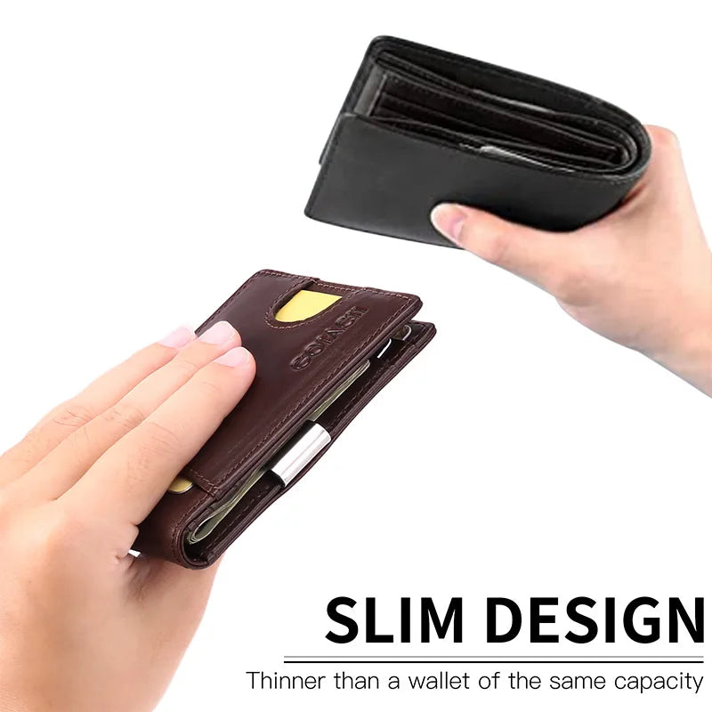 Men's Slim Wallets Cowhide Dollar Clip RFID Blocking Purse Cartera Hombre