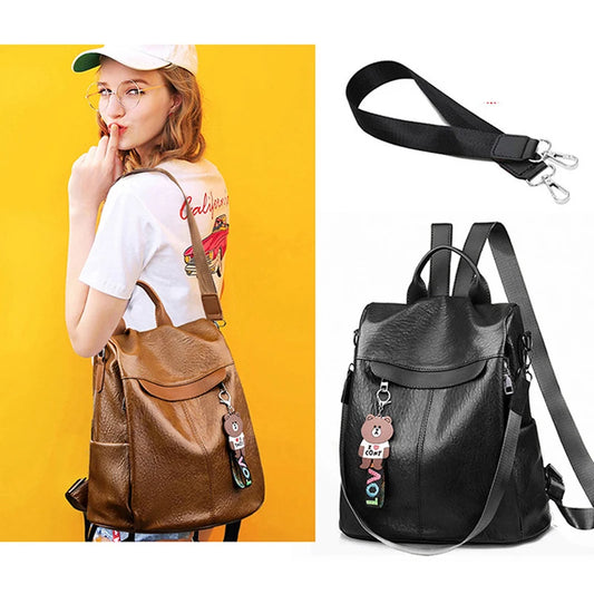 Anti Theft Women Backpack PU Leather School Bag