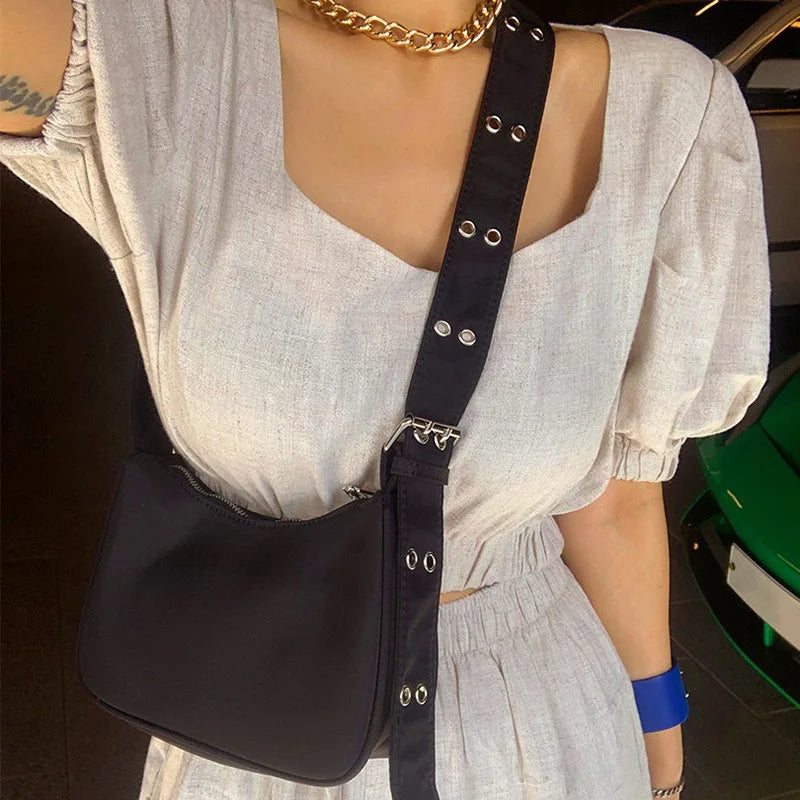 Vintage Shoulder Bag Women Casual Girls Armpit Bag Solid Handbag