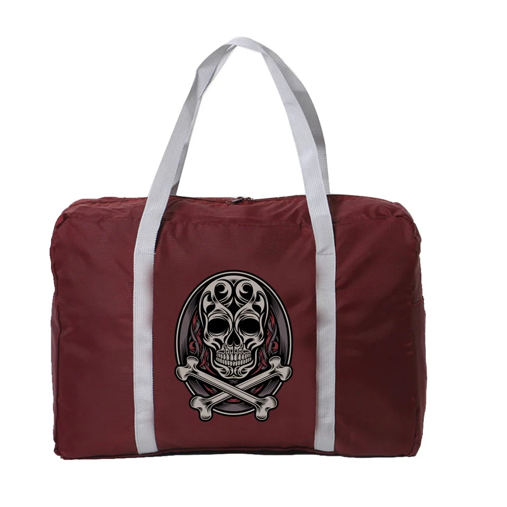 Nylon Foldable Skull Series Printing Travel Bags Large Capacity Luggage