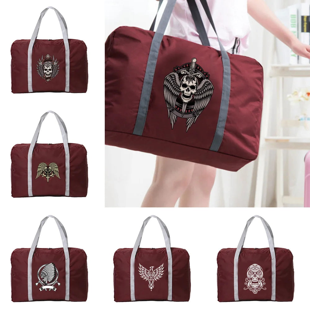 Nylon Foldable Skull Series Printing Travel Bags Large Capacity Luggage