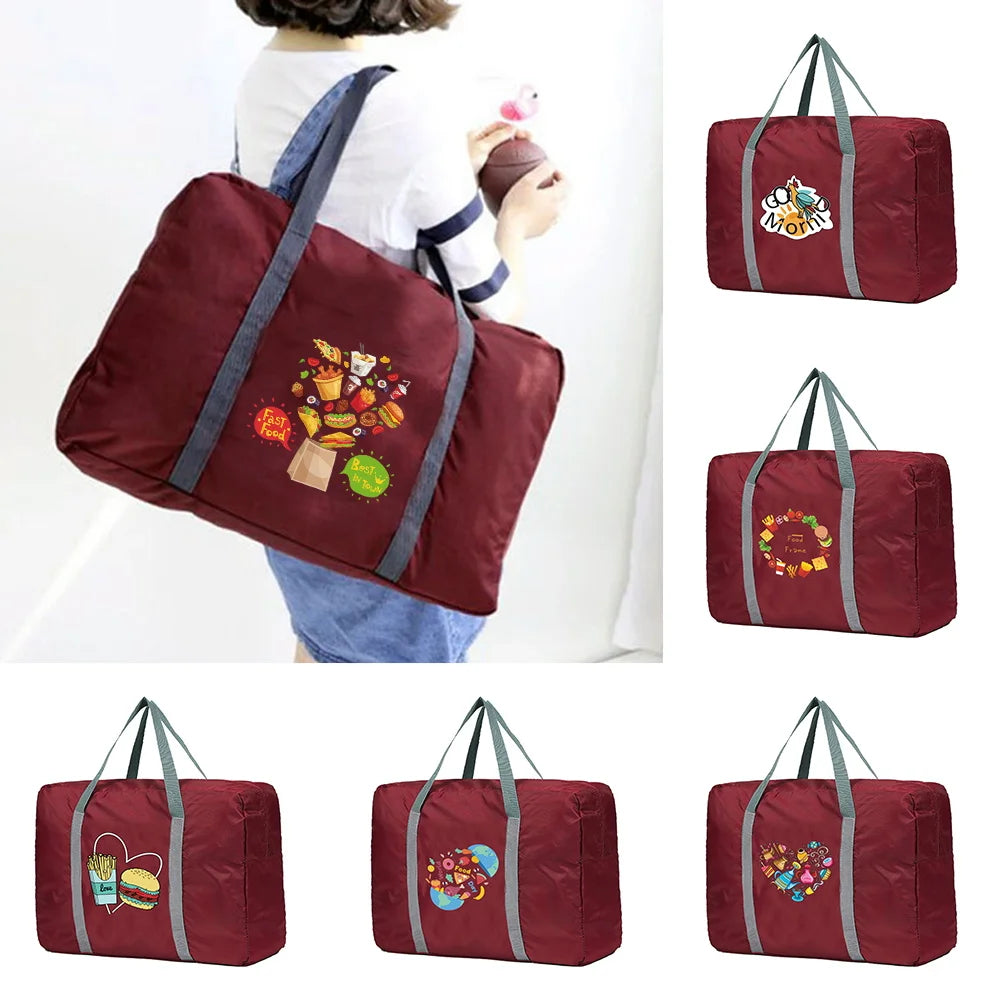 Nylon Travel Bags Large Capacity Luggage Handbags Men Women Food Series