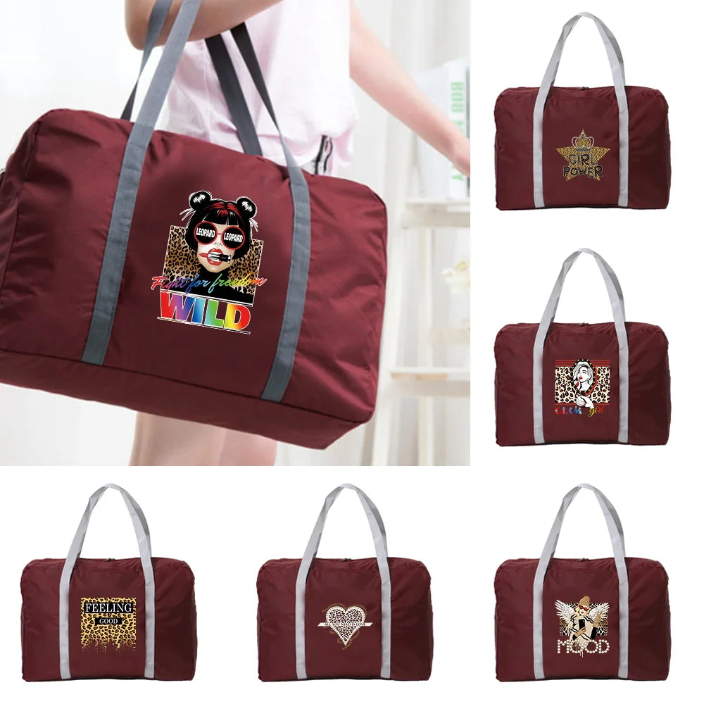 Nylon Foldable Travel Bags Leopard Large Capacity Waterproof Handbags