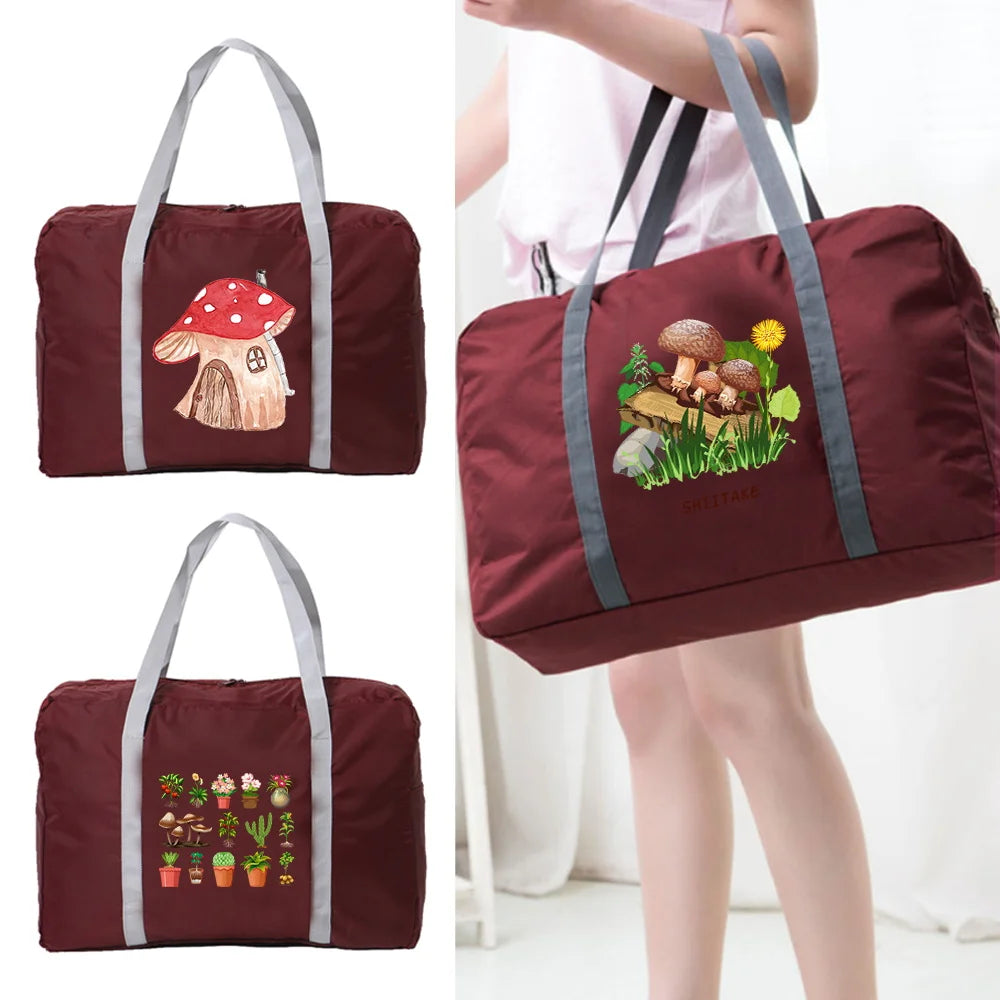 Nylon Foldable Travel Bags Large Capacity Waterproof Handbags Mushroom Pattern