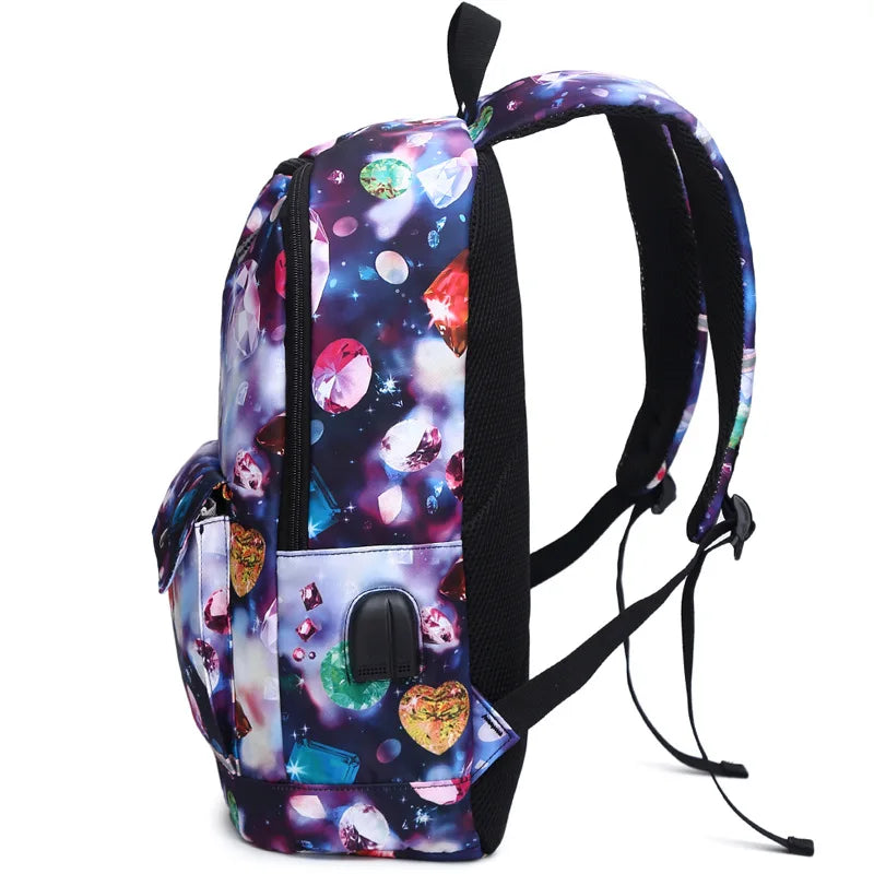 Nylon Waterproof Bow Print Backpack Large Capacity School Bag