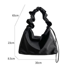 Nylon Women's Shoulder Bag with Pleated Drawstring Strap
