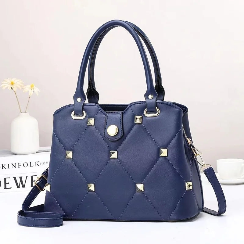 One-shoulder Diagonal Handbag with Rivet Embroidery Thread