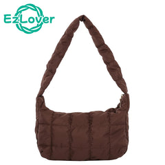Oxford Cloth Women's Folds Rhombus Embroidery Thread Underarm Bag