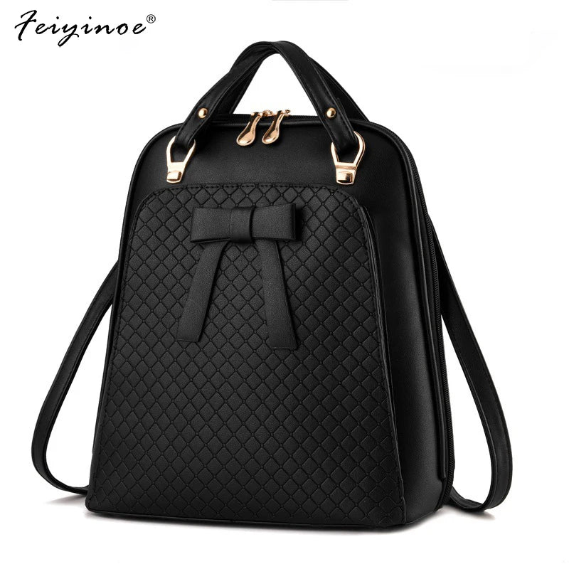 PU Leather Backpack Shoulder Bag Ladies School College Wind Casual Solid Bag