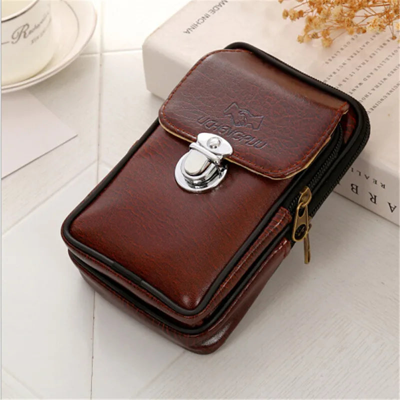 PU Leather Men Waist Packs Mobile Phone Bag Belt Waist Pouch For Men