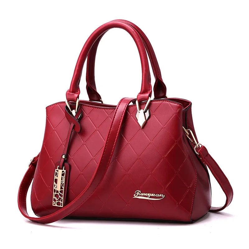 PU Leather Solid Shoulder Handbag Casual Mom Bag