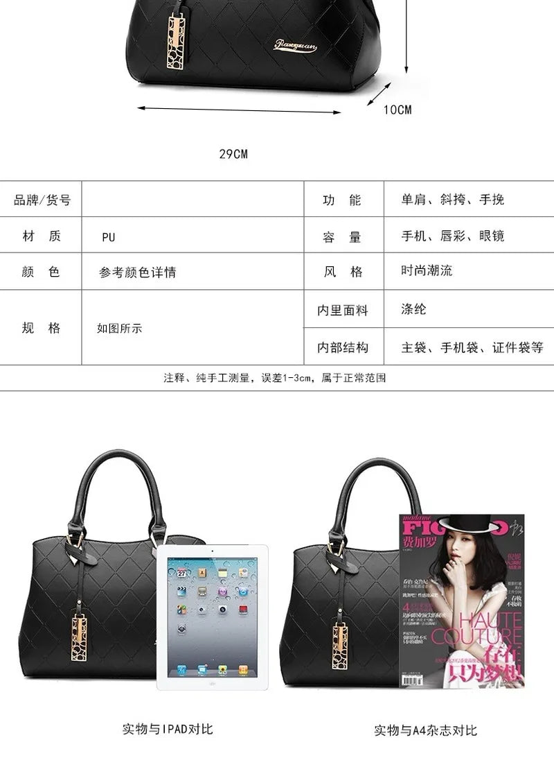 PU Leather Solid Shoulder Handbag Casual Mom Bag