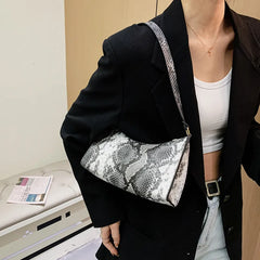 PU Snakeskin Pattern Zipper Handbags for Women