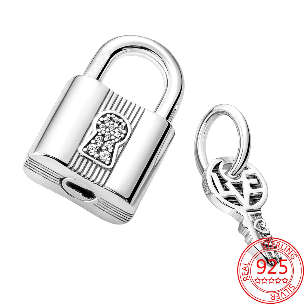Padlock & Key Charm for 925 Silver Bracelet - Women's Fine Jewelry Gift