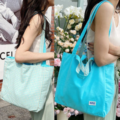 Green Plaid Shoulder Bag Double-sided Large Capacity Handbag