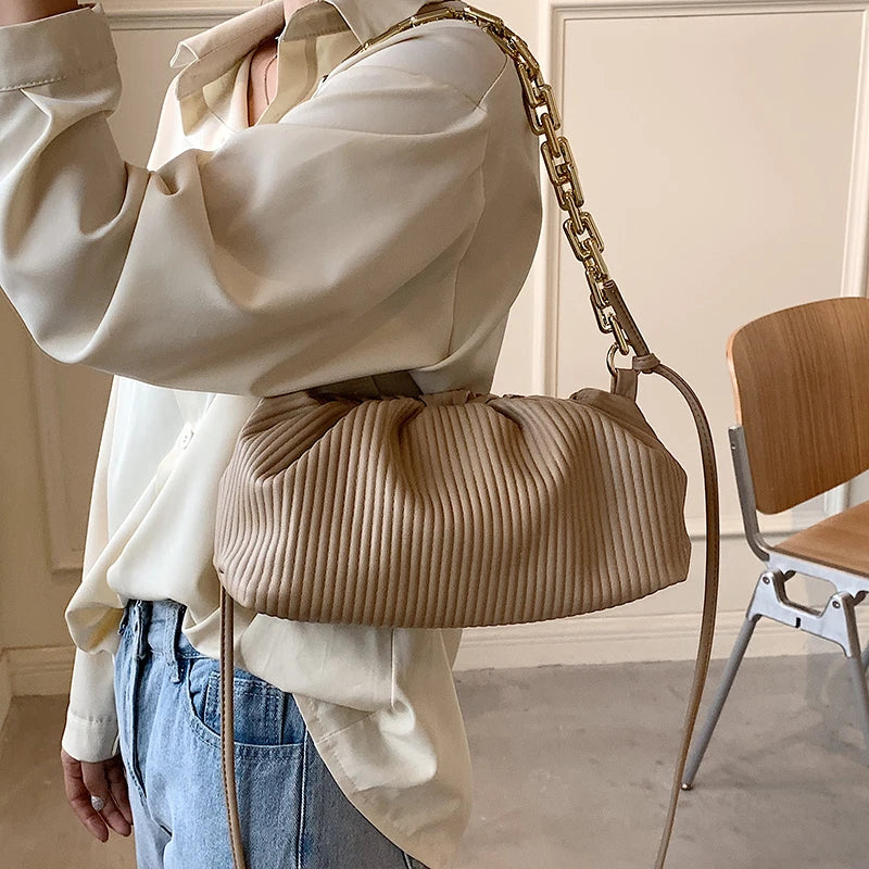 Pleated Underarm Shoulder Bag Thick Chain Cloud Bag Female Crossbody