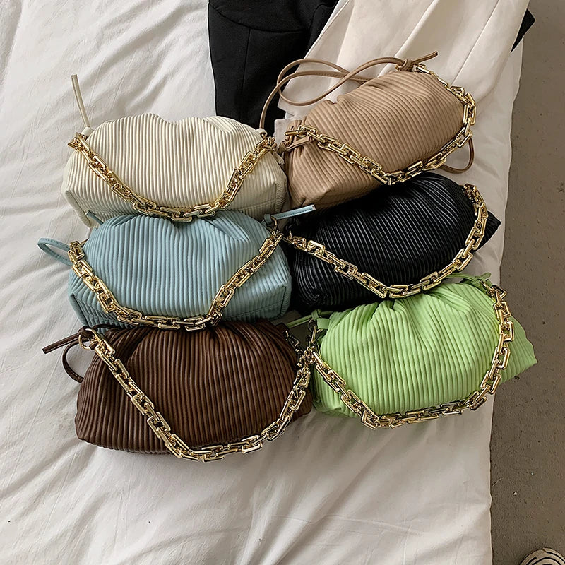 Pleated Underarm Shoulder Bag Thick Chain Cloud Bag Female Crossbody
