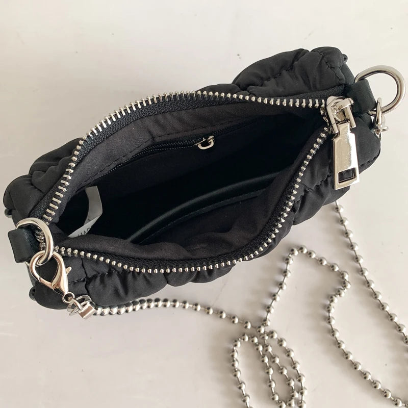 Plicated Zipper Women's Shoulder Bag Nylon Mini Crossbody Phone Bag