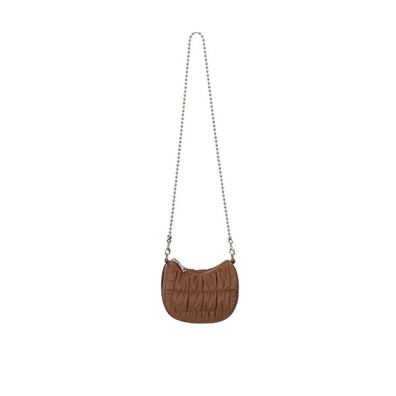 Plicated Zipper Women's Shoulder Bag Nylon Mini Crossbody Phone Bag