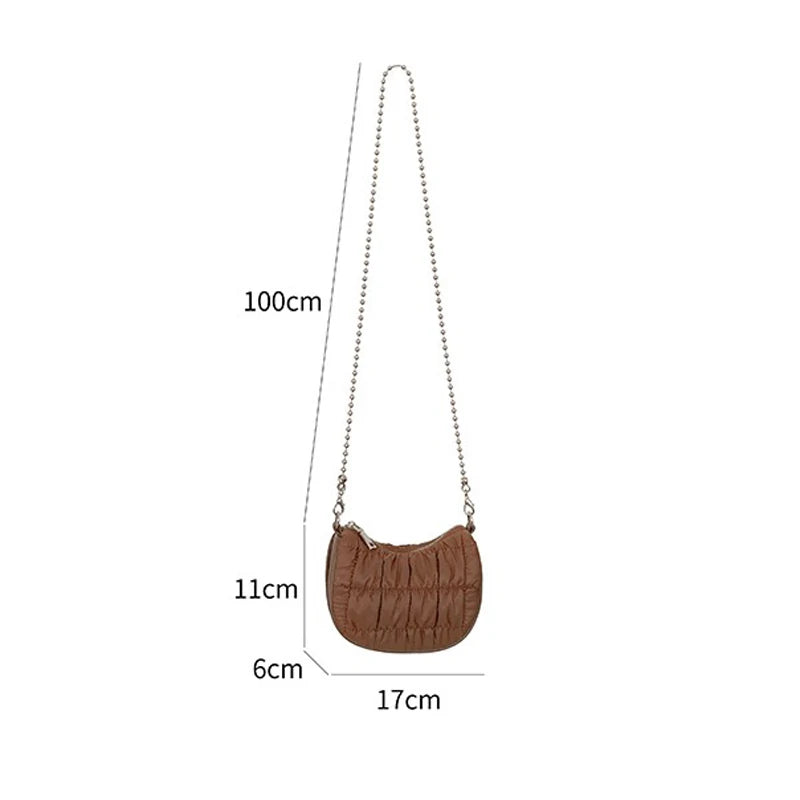 Plicated Zipper Women's Shoulder Bag Nylon Mini Crossbody Phone Bag