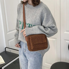 Plush Fabric Women's Crossbody Bag Lambs Wool Fluffy Fur Winter F