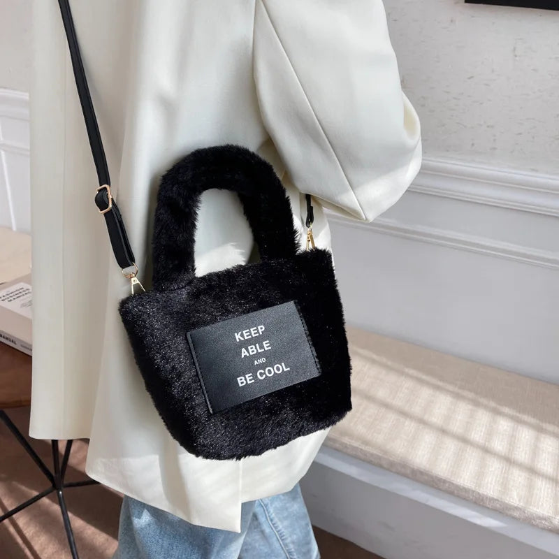 Textured Bucket Bag Plush Shoulder Bag